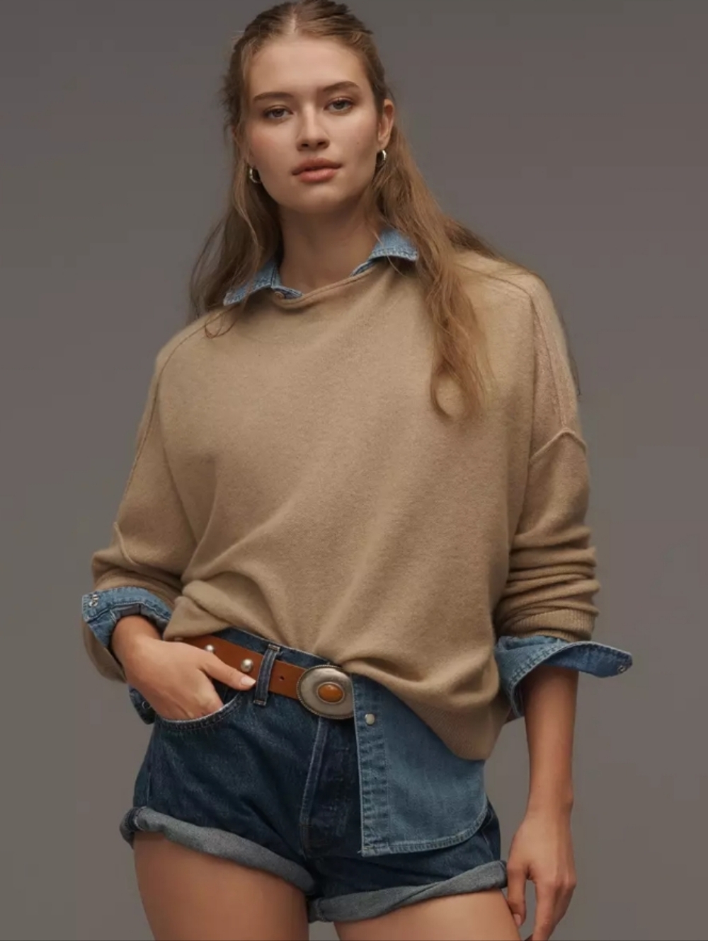 Anthropologie Pilcro The Alani Cashmere Mock-Neck Sweater Sand Dollar XS *Flaw